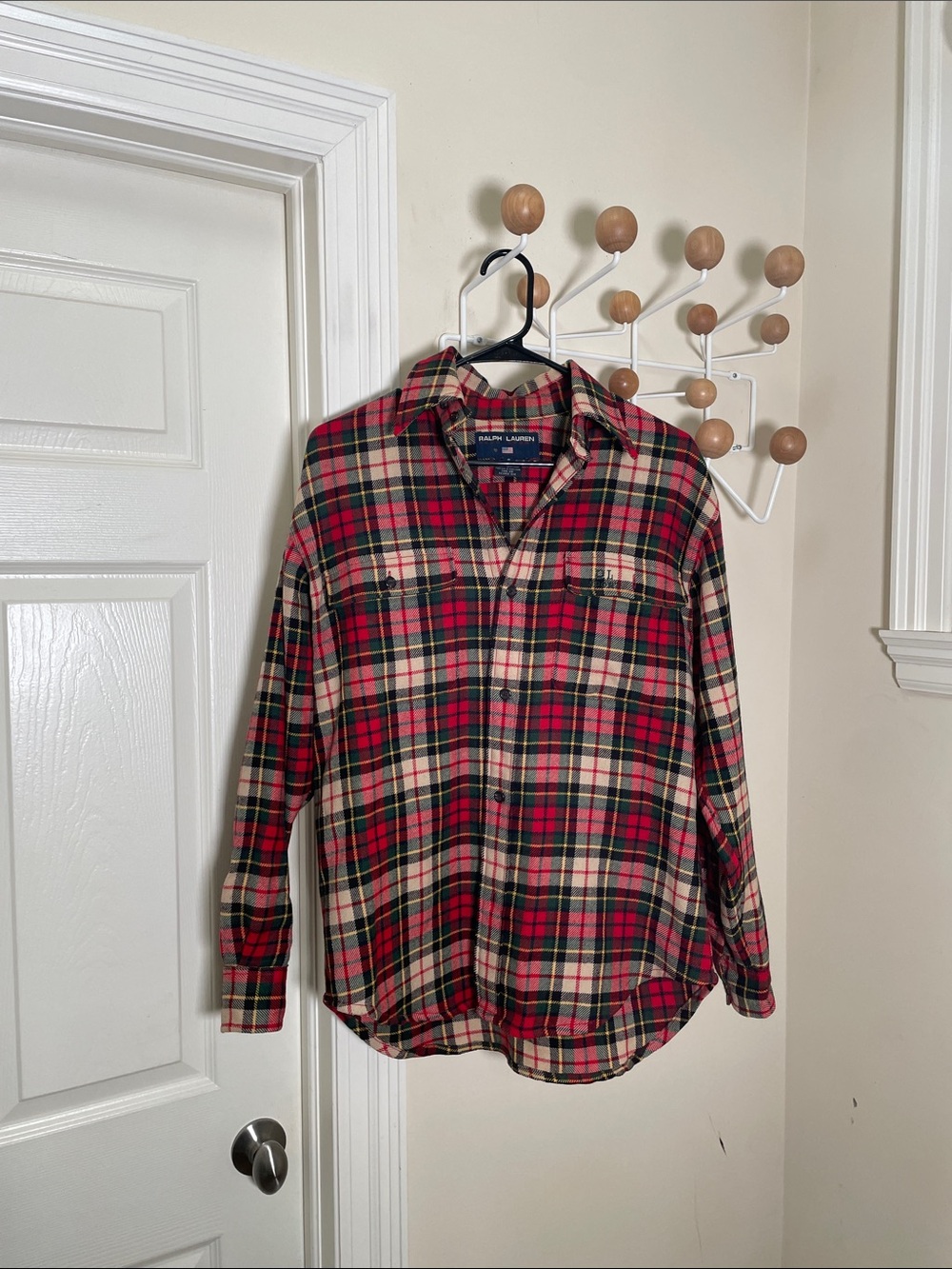 Ralph Lauren Polo Sport Wool Plaid Button-Down Flannel Shirt Red / Cream S